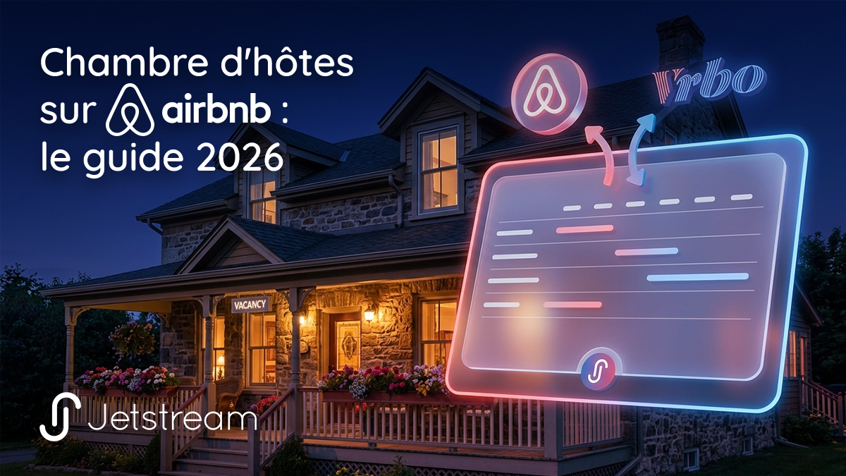 Chambre d'hôtes sur Airbnb présentée comme une auberge de charme, avec un tableau de bord de réservation synchronisant les disponibilités entre Airbnb et Vrbo.