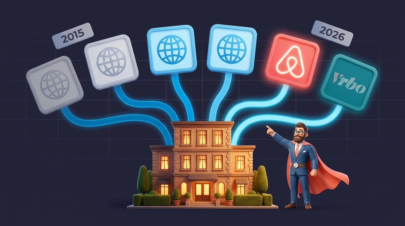 Comparison of traditional OTA-only hotel distribution against modern multi-channel distribution that adds Airbnb and VRBO to the mix.