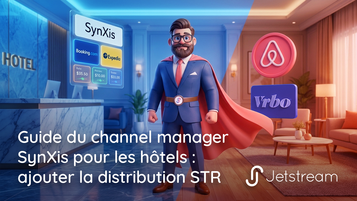 Le système de réservation centralisé SynXis est connecté à Airbnb et Vrbo via une passerelle de données API pour la distribution hôtelière.