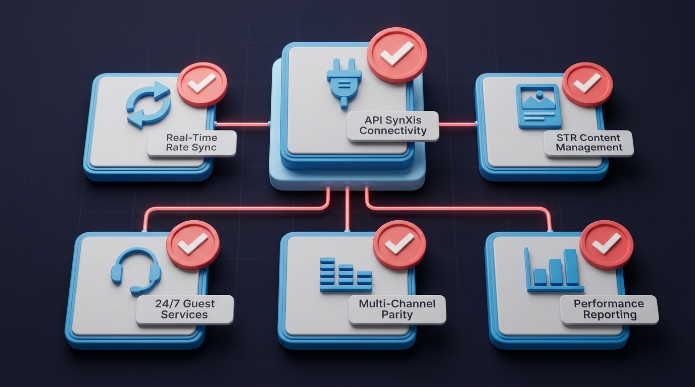 Hotel STR channel manager evaluation checklist: API connectivity, rate sync, guest services, reporting