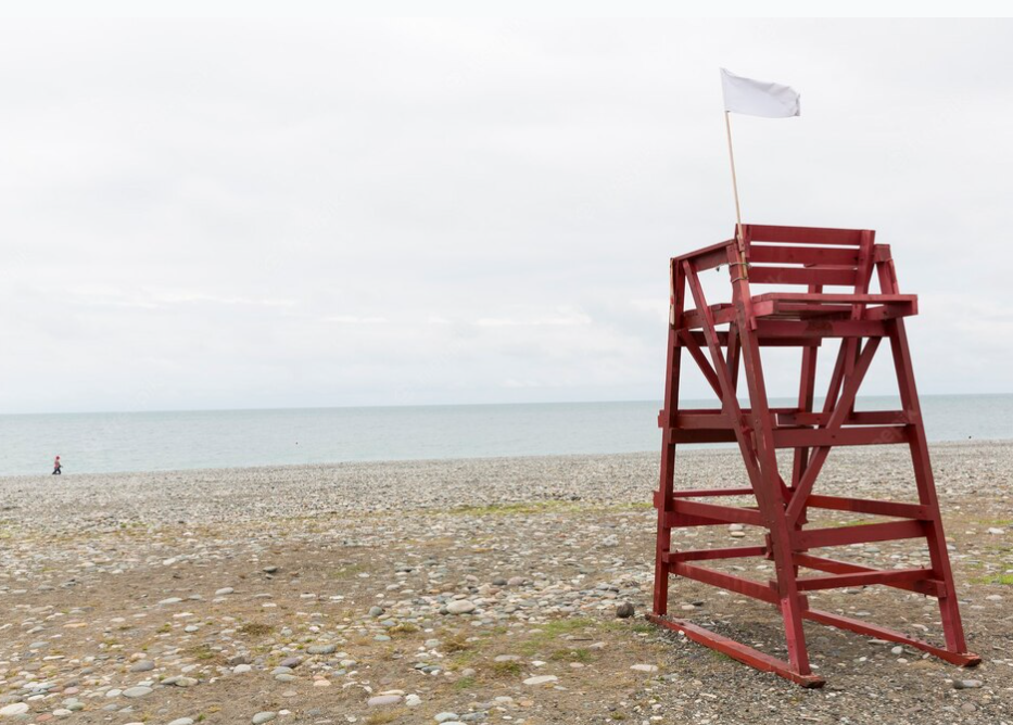 Lifeguard tower on an empty beach