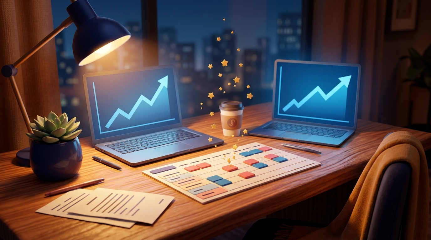 Tableau de bord des indicateurs marketing de location de courte durée affichant le taux d'occupation, le prix moyen par chambre (ADR), le revenu par chambre disponible (RevPAR), la répartition des canaux et le coût par réservation.