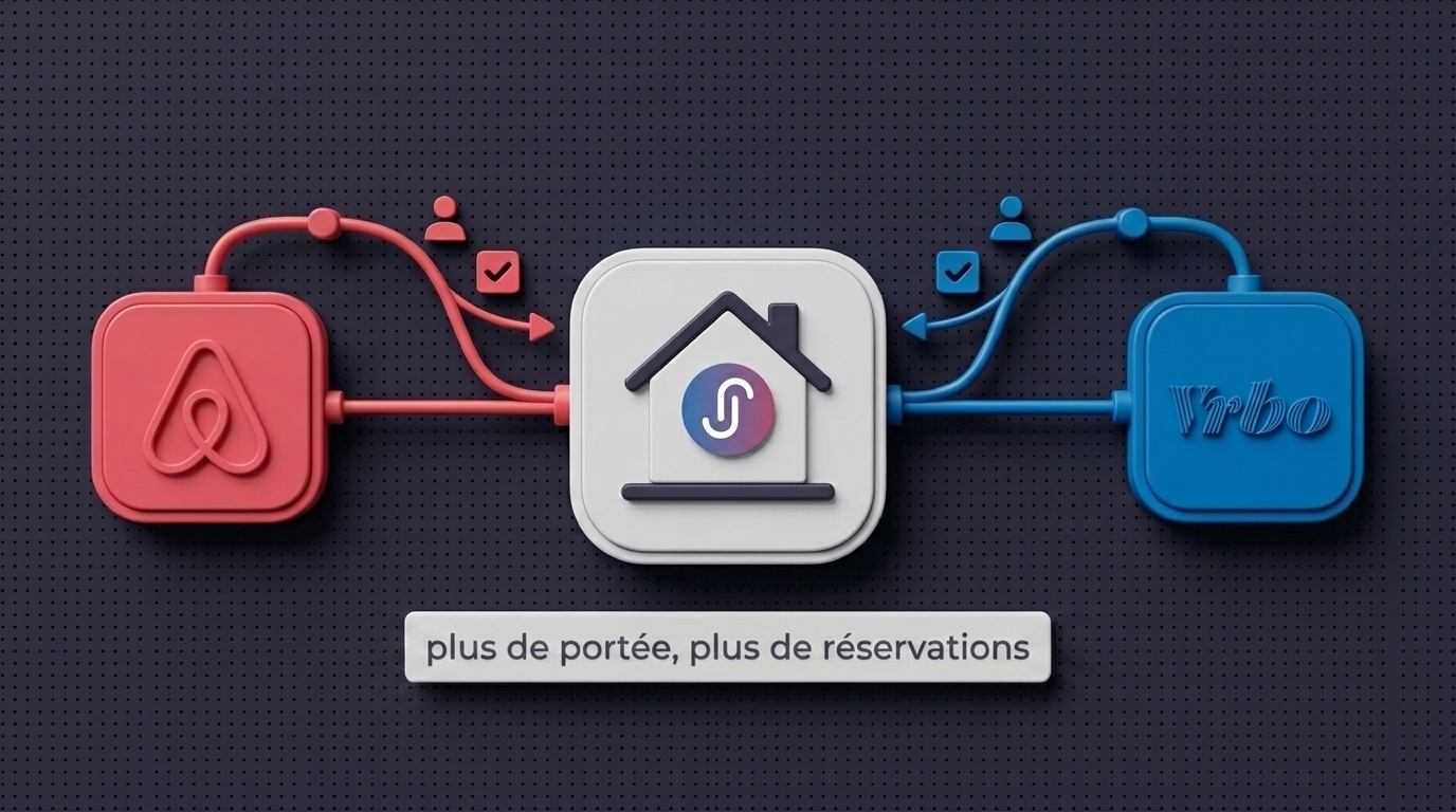 Diagramme de distribution montrant qu'une propriété de location de courte durée atteint les clients via Airbnb et Vrbo pour plus de réservations.