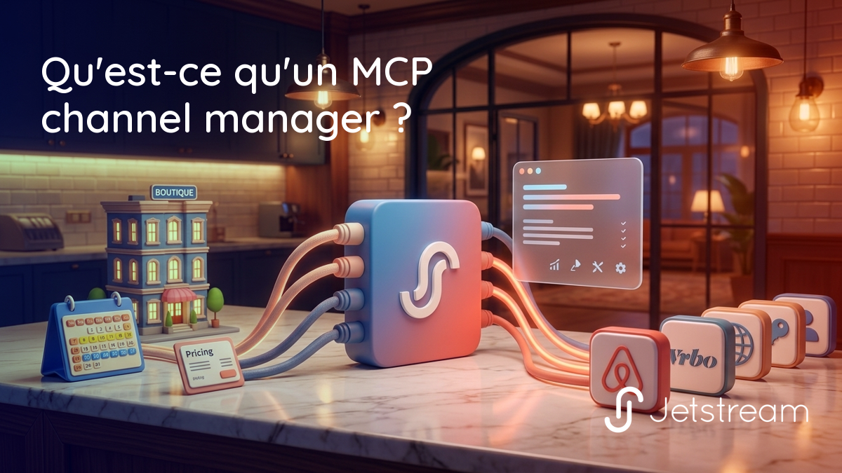 un MCP channel manager reliant les tarifs et disponibilités d'un établissement à Airbnb, Vrbo et aux autres canaux de réservation via une interface unique