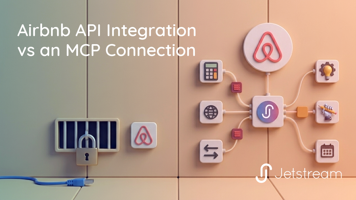 Airbnb API integration compared side by side with an MCP connection layer for AI agents connecting to Airbnb
