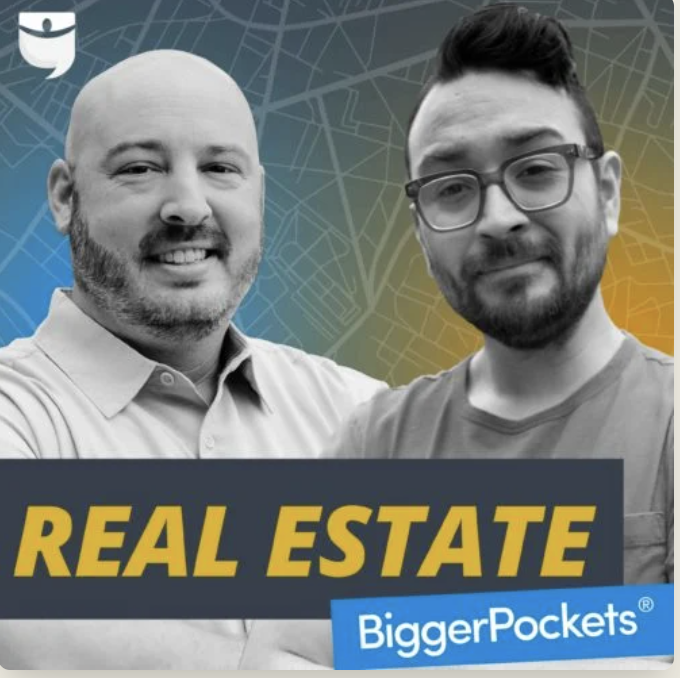 BiggerPockets hosts David Greene and Rob Abasolo on their podcast logo 