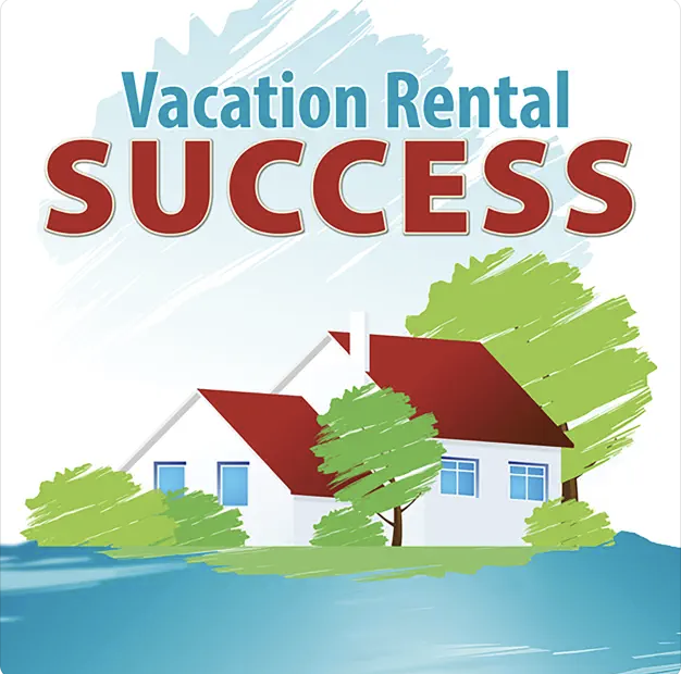 Vacation Rental Success podcast logo displaying a sketch of a house with a yard